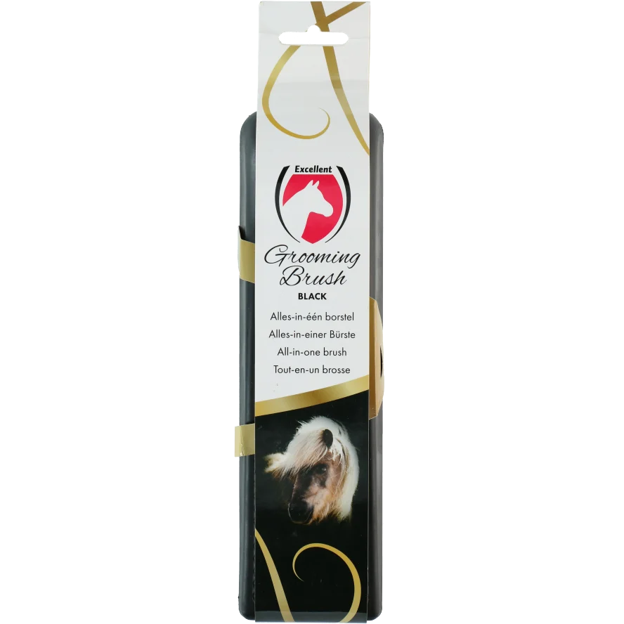 Perie pentru cai L pentru îngrijirea blănii, 23 x 6,5 x 3 cm, neagră – Excellent Horse Grooming Brush - imagine 1