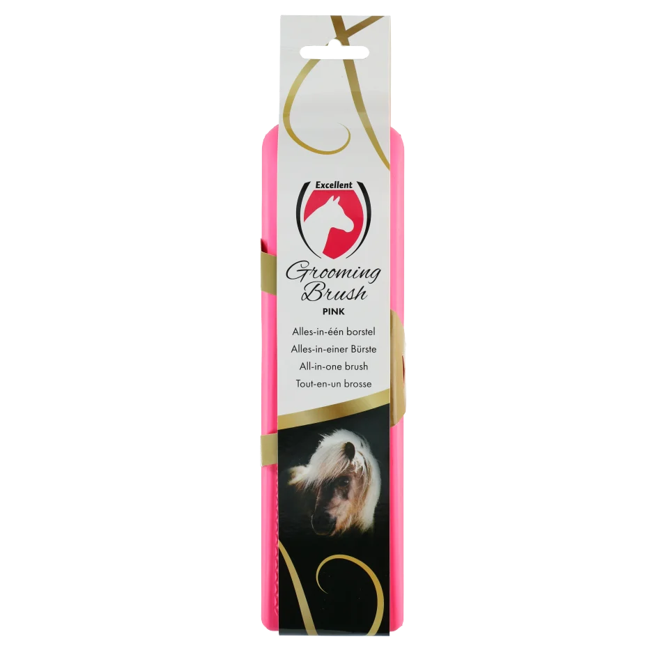 BORS0004H.png Perie pentru spălat și masat cai, roz, L, 23 x 6,5 x 3 cm – Excellent Horse Grooming Brush - imagine 1