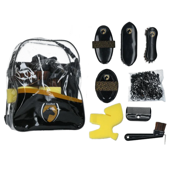 Set de îngrijire pentru tinerii călăreți, cu rucsac și 200 de elastice – Excellent Horse Grooming Set Junior
