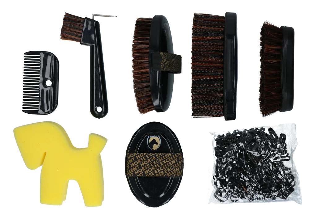 Set de îngrijire pentru tinerii călăreți, cu rucsac și 200 de elastice – Excellent Horse Grooming Set Junior - imagine 2