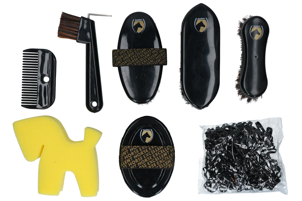 Set de îngrijire pentru tinerii călăreți, cu rucsac și 200 de elastice – Excellent Horse Grooming Set Junior - imagine 3
