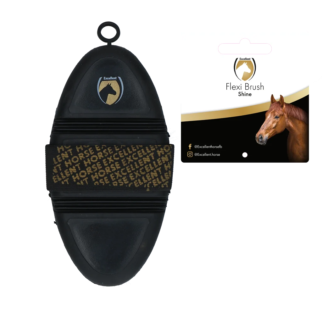 Perie moale pentru cai, cu peri de capră și partea superioară flexibilă – Excellent Horse Flexi Brush Shine - imagine 2