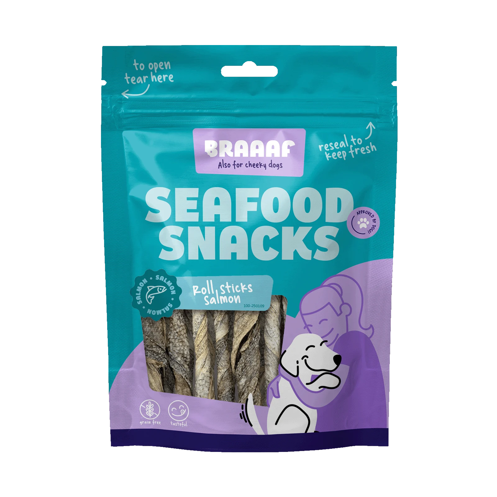 Batoane de ros cu somon, uscate la aer, 12 cm – Braaaf Seafood Zalm Roll Sticks - imagine 1
