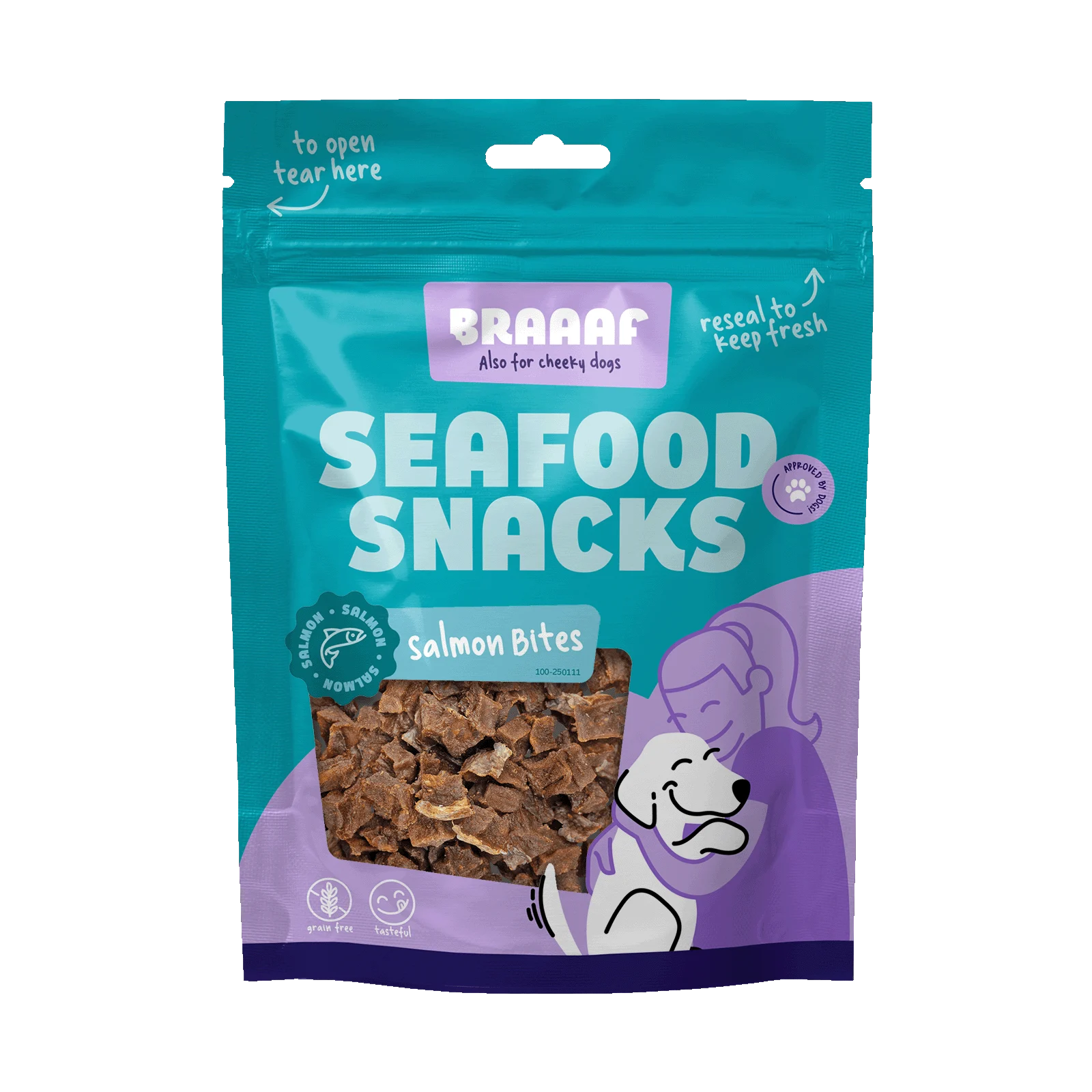 Bucățele de somon pentru câini, uscate la aer – Braaaf Seafood Zalm Bites - imagine 1