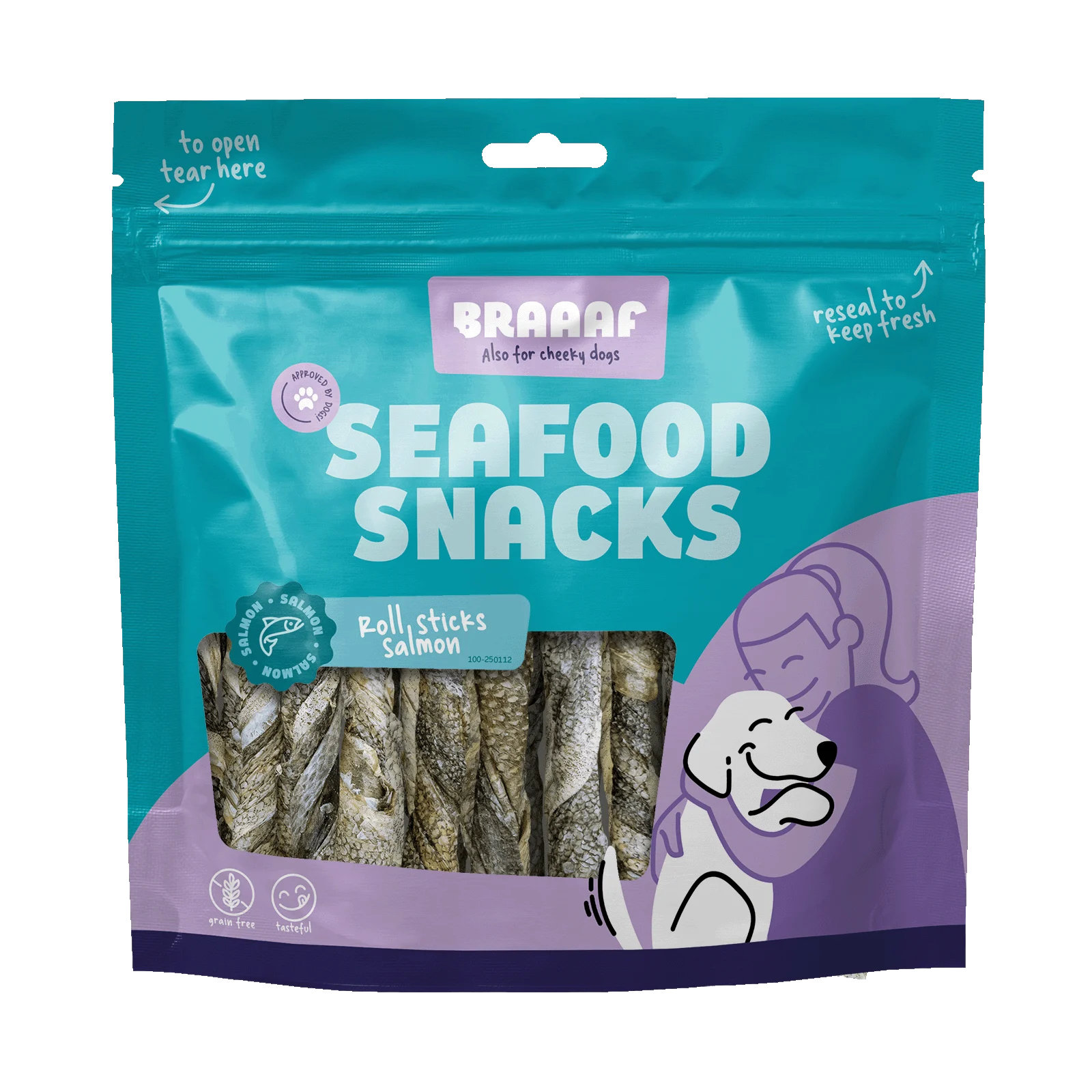 Batoane de ros cu somon, uscate la aer, 12 cm, 175 g – Braaaf Seafood Zalm Roll Sticks - imagine 1
