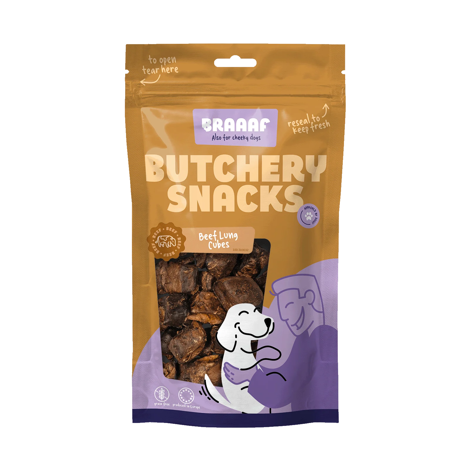 Gustare pentru câini din plămân de vită, cubulețe, 85 g – Braaaf Butchery - imagine 1