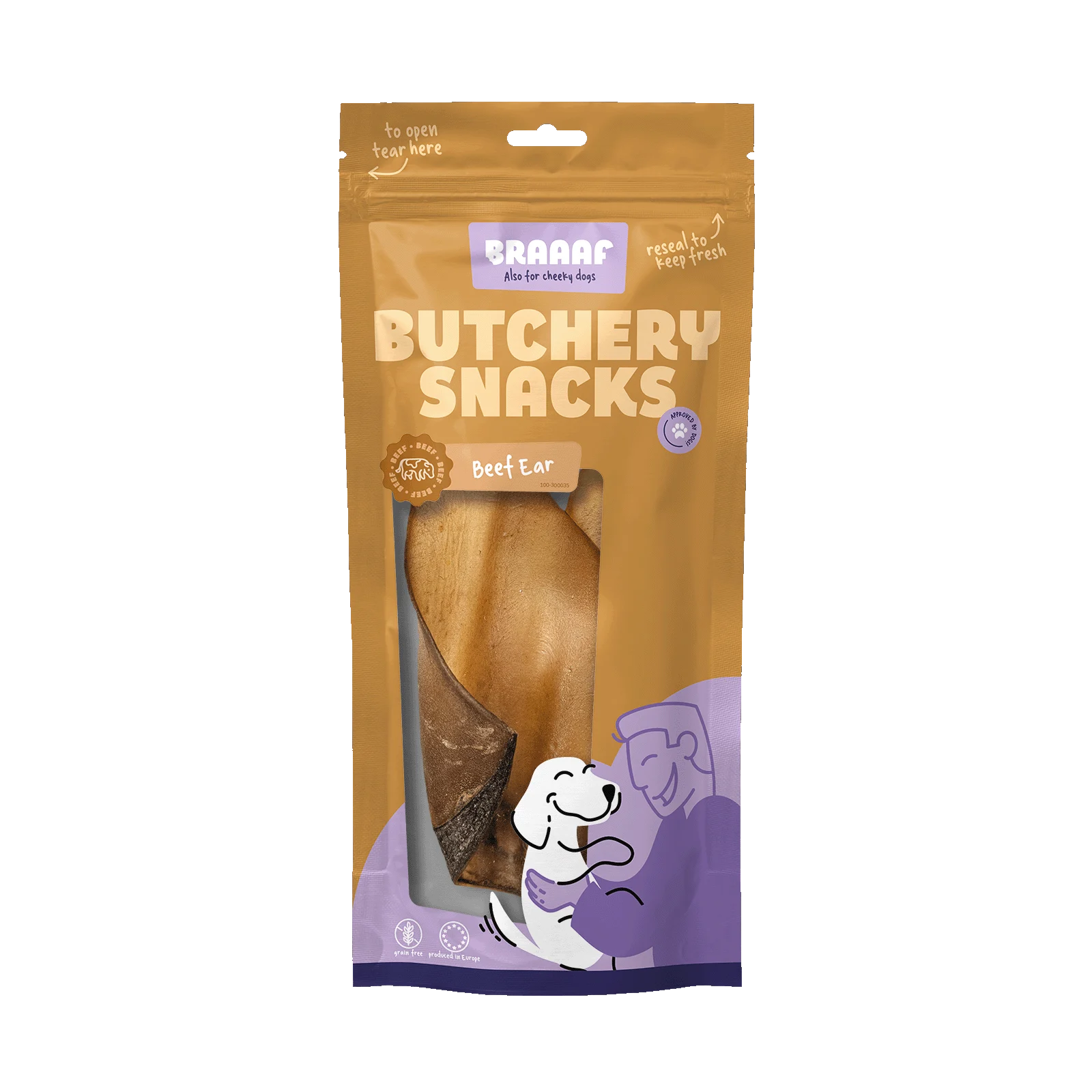 BRAA300035.png Ureche de vită pentru câini, 2 bucăți – Braaaf Butchery Snacks - imagine 1