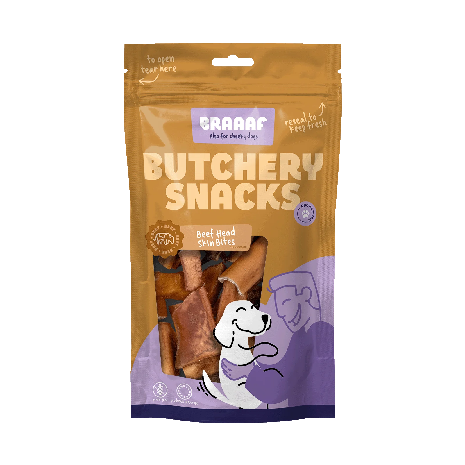 Recompensă de ros din piele de cap de vită, bucăți, pentru câini, 150 g – Braaaf Butchery - imagine 1