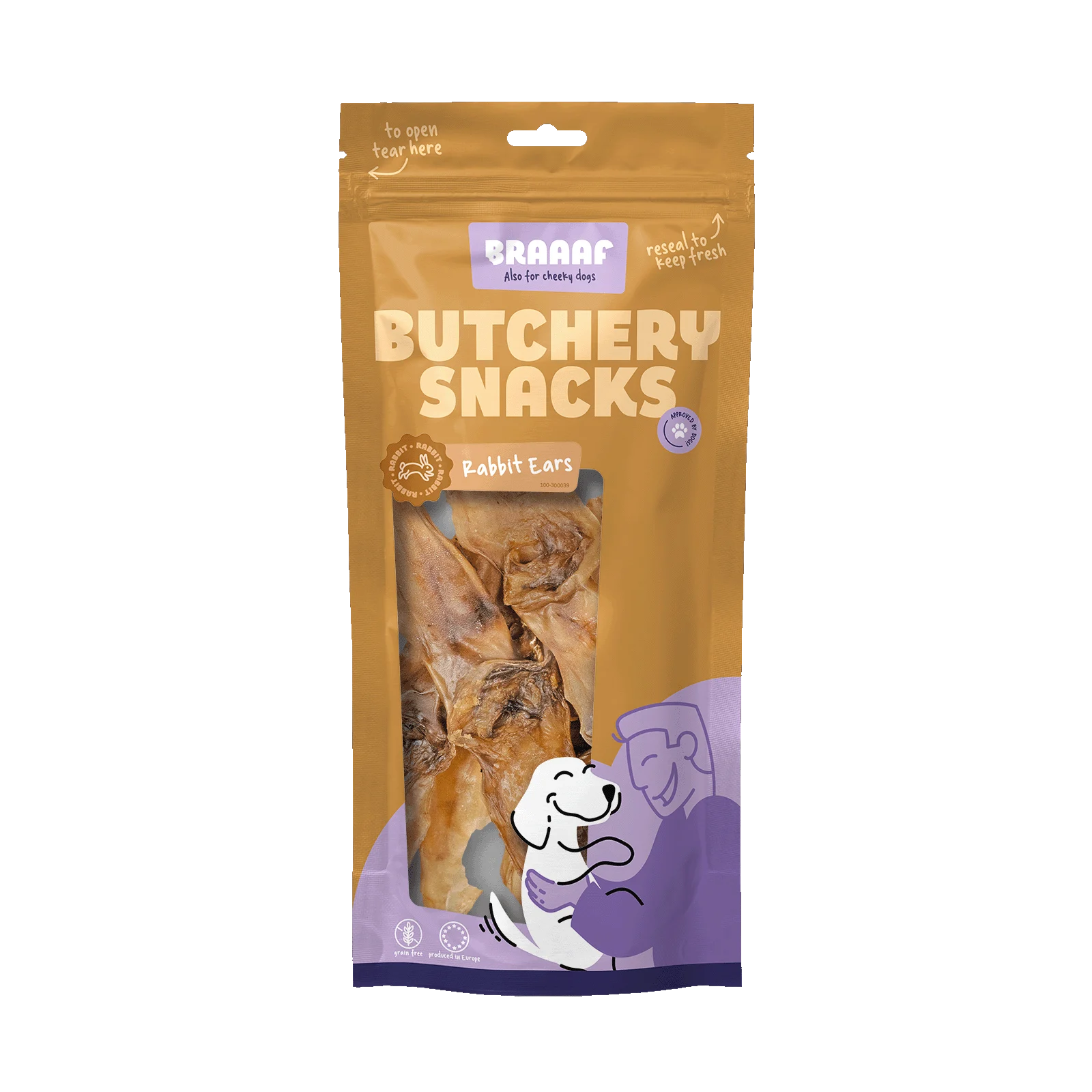 Gustare de mestecat din urechi de iepure pentru câini, 80 g – Braaaf Butchery - imagine 1