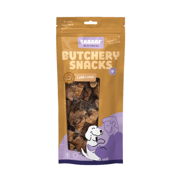 Gustare pentru câini, plămâni de miel, 85 g – Braaaf Butchery