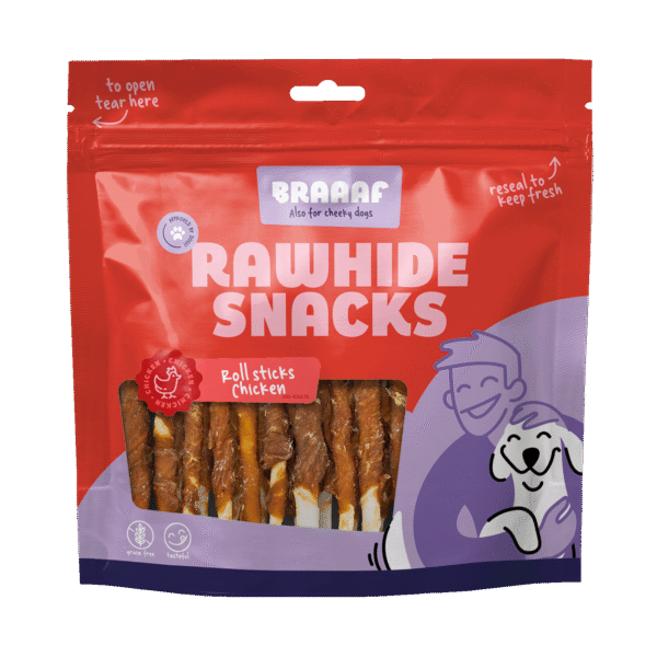 Batoane de ros cu pui, 30 de bucăți – Braaaf Rawhide Roll Sticks