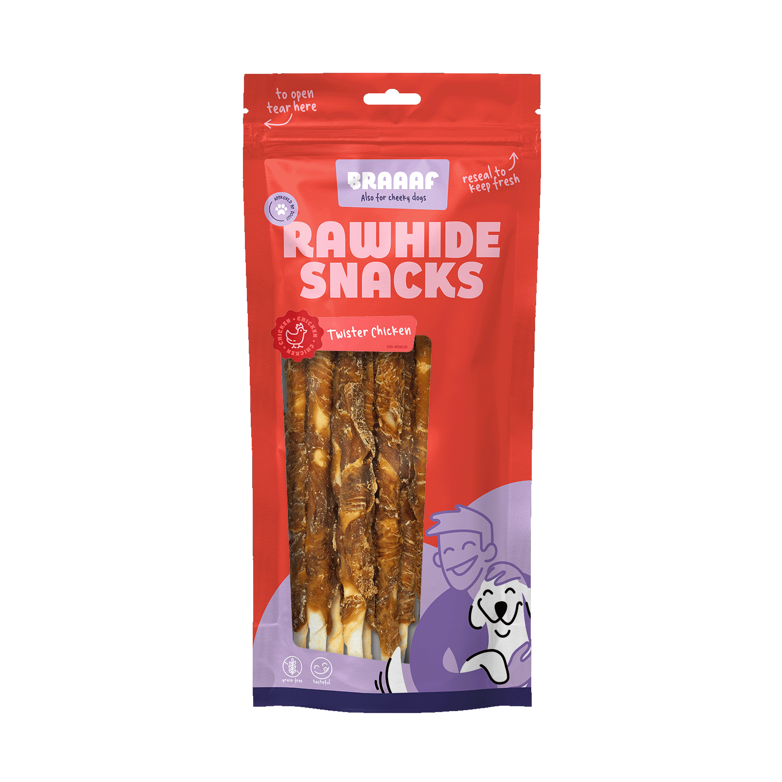 Kauwsnack van Buffelhuid, 25 cm, 8 Stuks – Braaaf Rawhide Twister Gustare de ros din piele de bivol, 25 cm, 8 bucăți – Braaaf Rawhide Twister