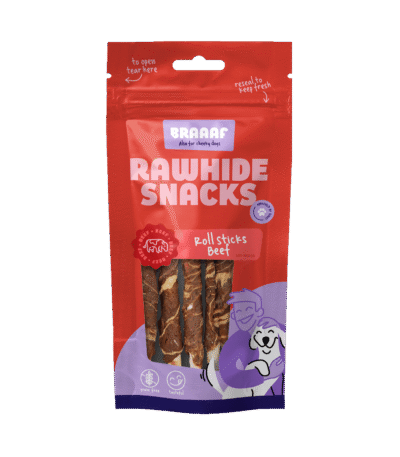 Batoane de mestecat cu vită și pește, 8 bucăți – Braaaf Rawhide Roll Sticks