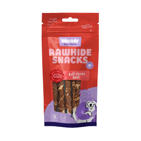 Batoane de mestecat cu vită și pește, 8 bucăți – Braaaf Rawhide Roll Sticks