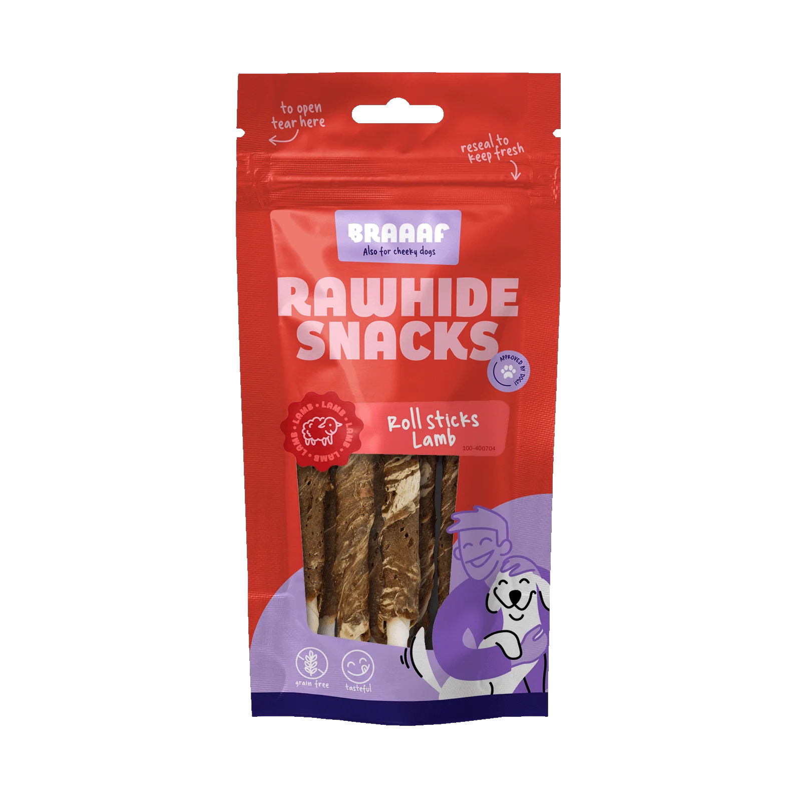Bețișoare de ros cu miel și pește, 8 bucăți – Braaaf Rawhide Roll Sticks - imagine 1