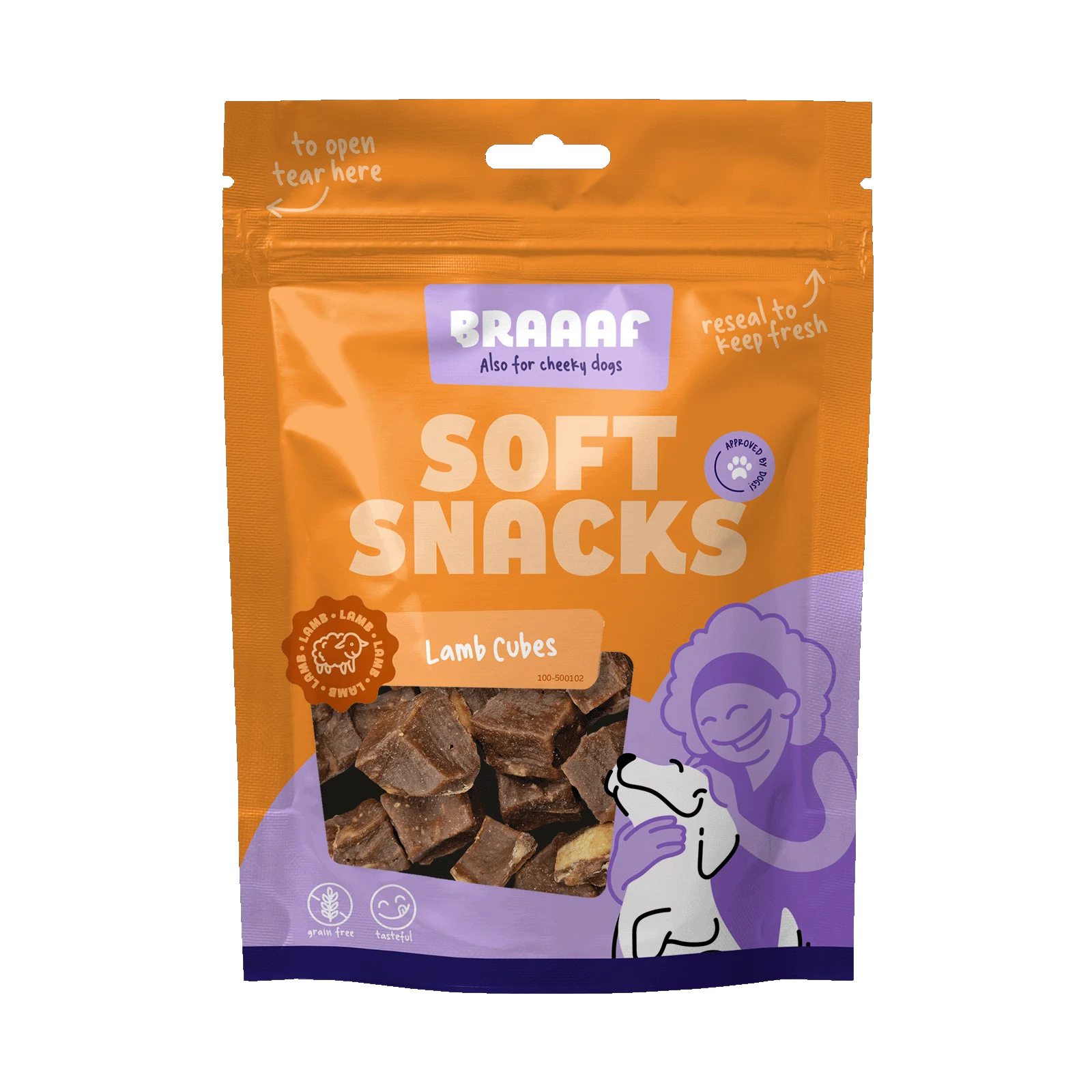 Cubulețe pentru câini cu miel și pește, fără cereale, 85 g – Braaaf Soft Snack Cubes - imagine 1