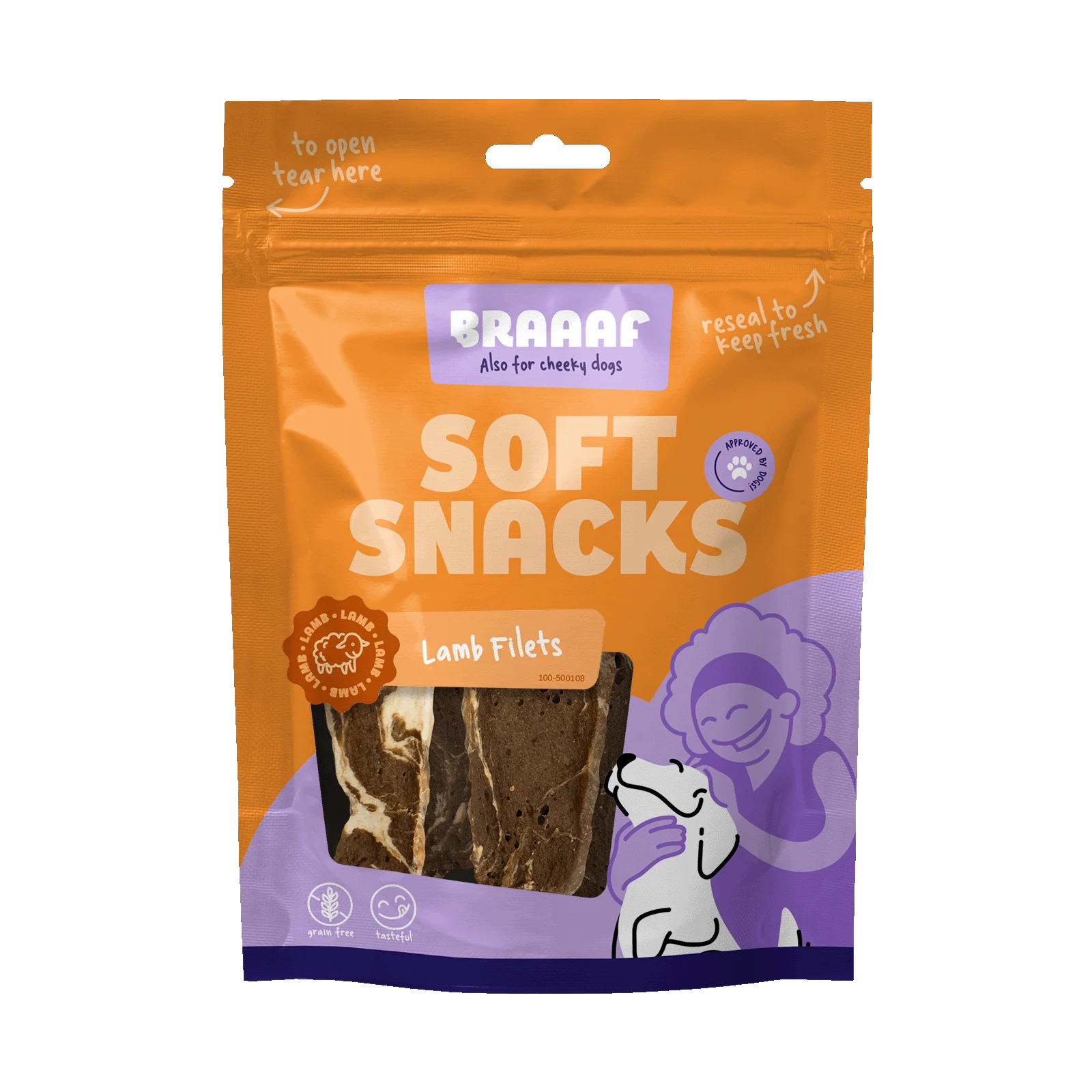 Gustare pentru câini în formă de file, cu miel și pește, fără cereale, 85 g – Braaaf Soft Snack Filet - imagine 1
