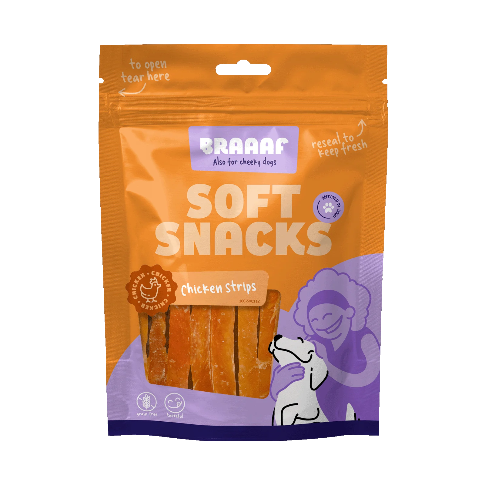 Fâșii pentru câini cu pui, fără cereale, 85 g – Braaaf Soft Snack Fâșii cu pui - imagine 1