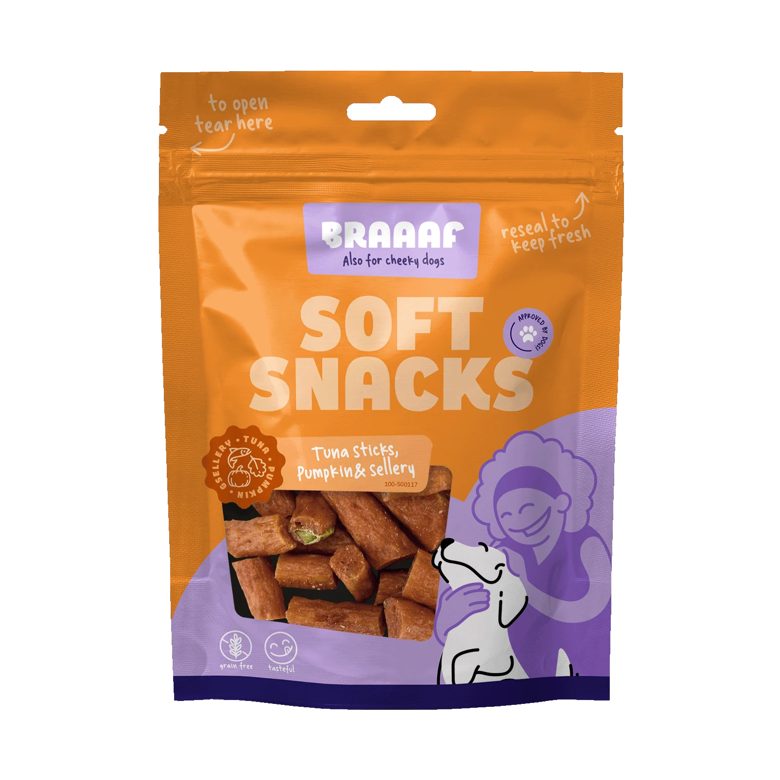Fâșii pentru câini cu ton, dovleac și țelină, 85 g – Braaaf Soft Snack - imagine 1