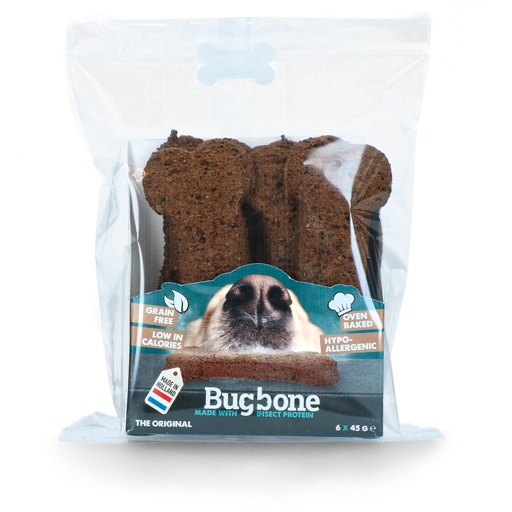 Gustare pentru câini cu proteine din insecte, 6 bucăți de 45 g – Bugbone Large - imagine 1