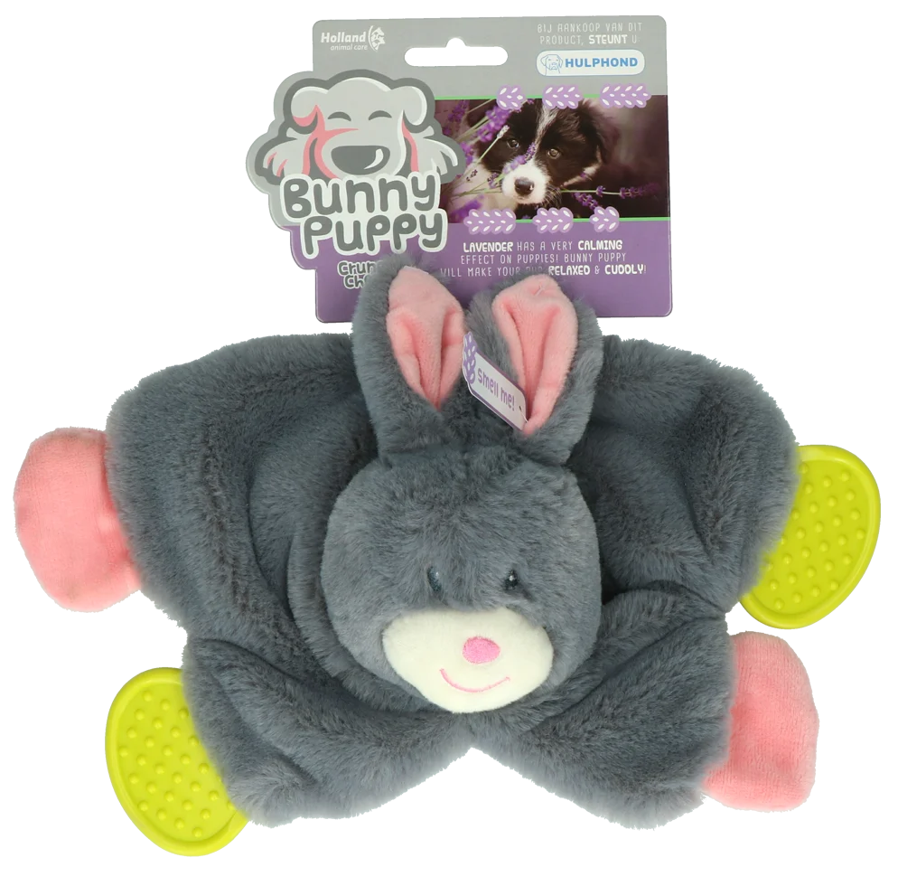 Jucărie de pluș pentru câini, iepuraș cu chițăitor pentru căței – Bunny Puppy Crunchy Chew - imagine 1