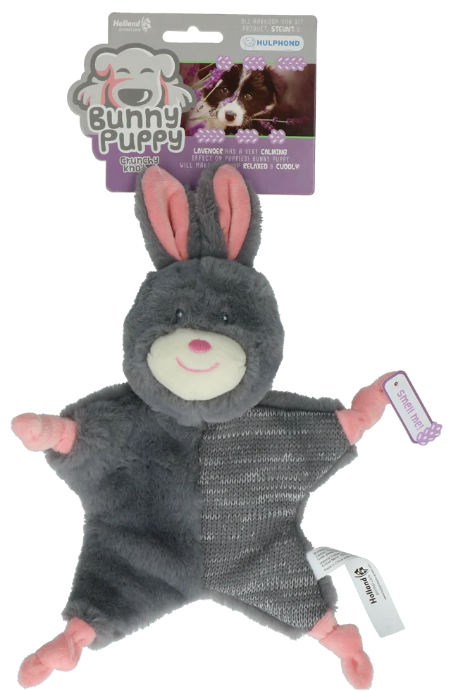 Jucărie de pluș în formă de iepure pentru câini, cu piuitoare – Bunny Puppy Crunchy Knot - imagine 1