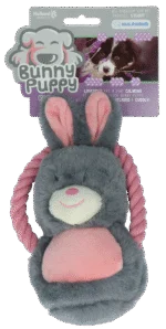 Jucărie de pluș în formă de iepure, cu chițăitoare – Bunny Puppy Ropey Swing