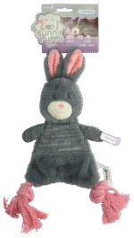 Jucărie de pluș pentru câini în formă de iepure, cu chițăitoare – Bunny Puppy Crunchy Rope