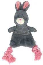 Jucărie de pluș pentru câini în formă de iepure, cu chițăitoare – Bunny Puppy Crunchy Rope - imagine 3