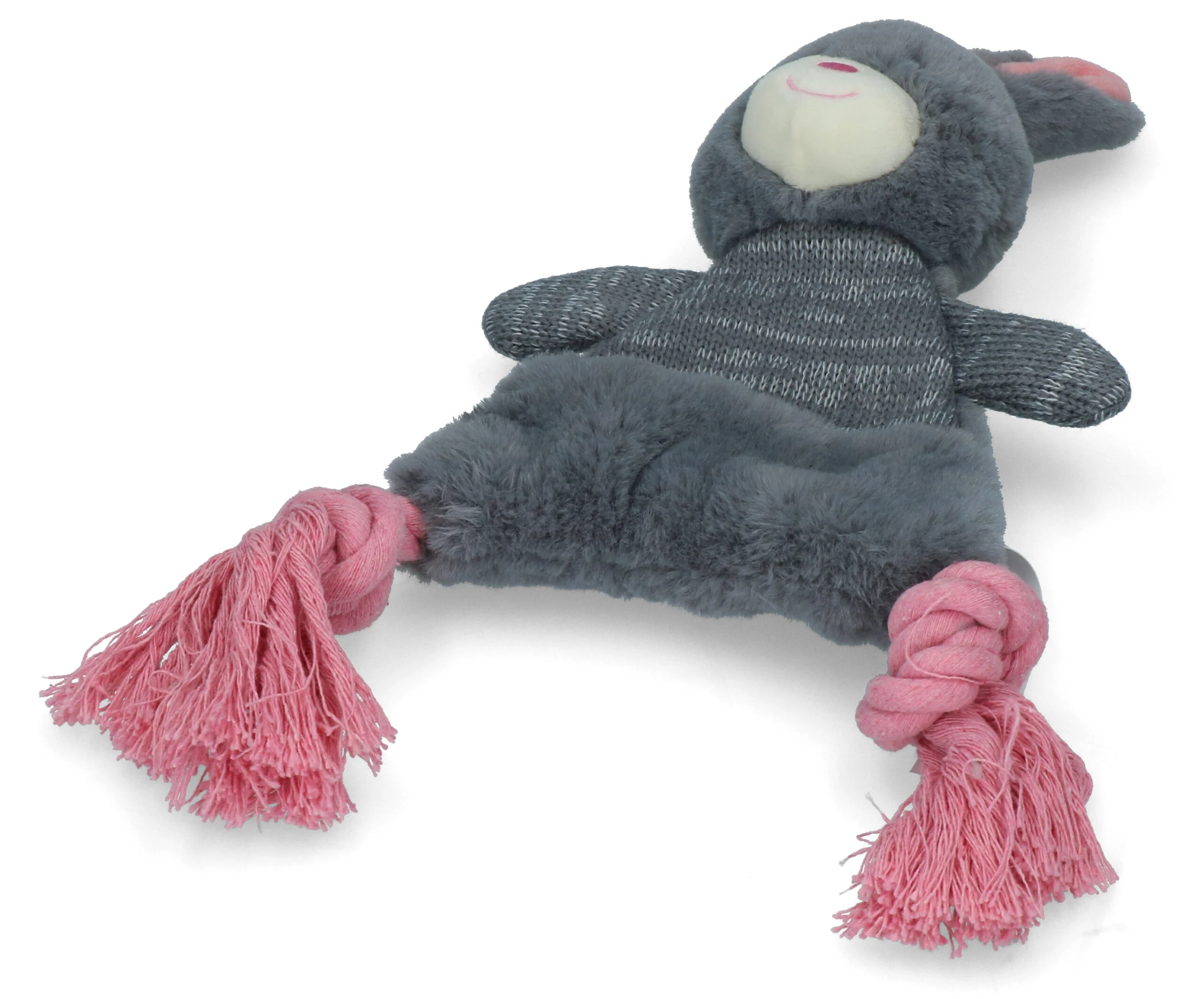 Jucărie de pluș pentru câini în formă de iepure, cu chițăitoare – Bunny Puppy Crunchy Rope - imagine 4