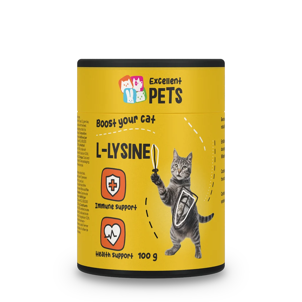 Pulbere de lizină pentru pisici cu vitamina B6, 100 g – Excellent Pets L-Lysine - imagine 1