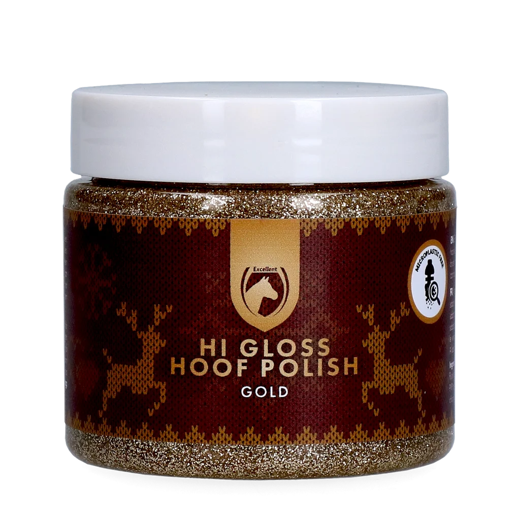 CHRI0425.png Lac cu sclipici auriu pentru copite, 150 ml – Excellent Horse Christmas Hi Gloss Hoof Polish - imagine 1