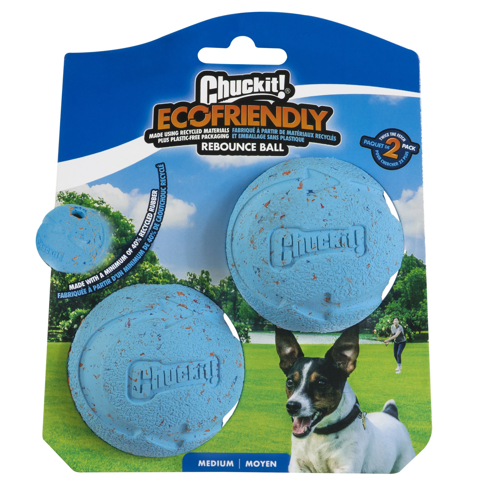Minge pentru câini din cauciuc reciclat, cu săritură elastică, 2 bucăți – Chuckit! Rebounce Fetch Ball M - imagine 1
