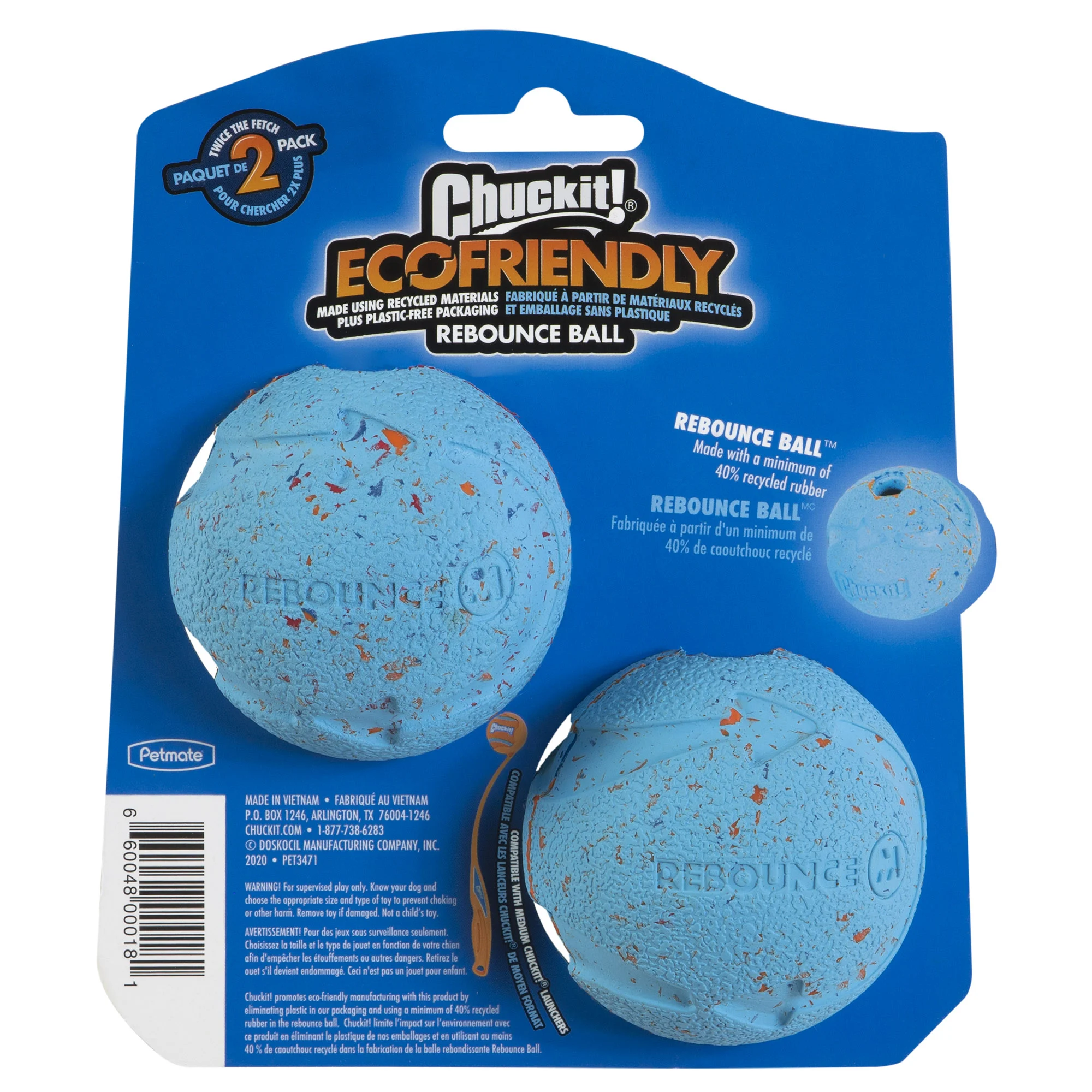 Minge pentru câini din cauciuc reciclat, cu săritură elastică, 2 bucăți – Chuckit! Rebounce Fetch Ball M - imagine 2