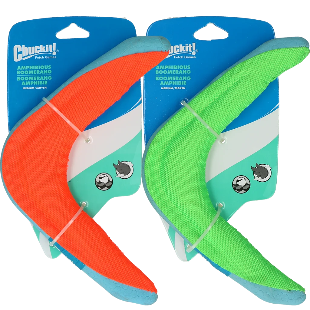 Boomerang pentru câini M, plutitor, culori asortate verde sau portocaliu – Chuckit! Amphibious Boomerang - imagine 1