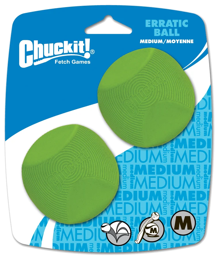 Minge pentru câini din cauciuc, cu formă angulară, M 6 cm, 2 bucăți – Chuckit! Erratic Ball - imagine 1