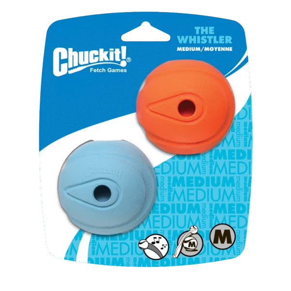 Minge pentru câini cu sunet de fluierat M, ø 6 cm, 2 bucăți – Chuckit! The Whistler