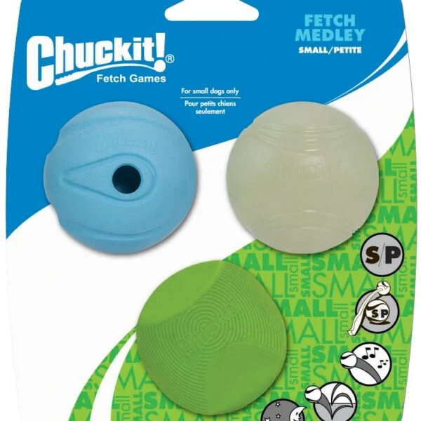 Mingi pentru câini cu lumină și sunet, 3 bucăți, Ø 5 cm – Chuckit! Fetch Medley S