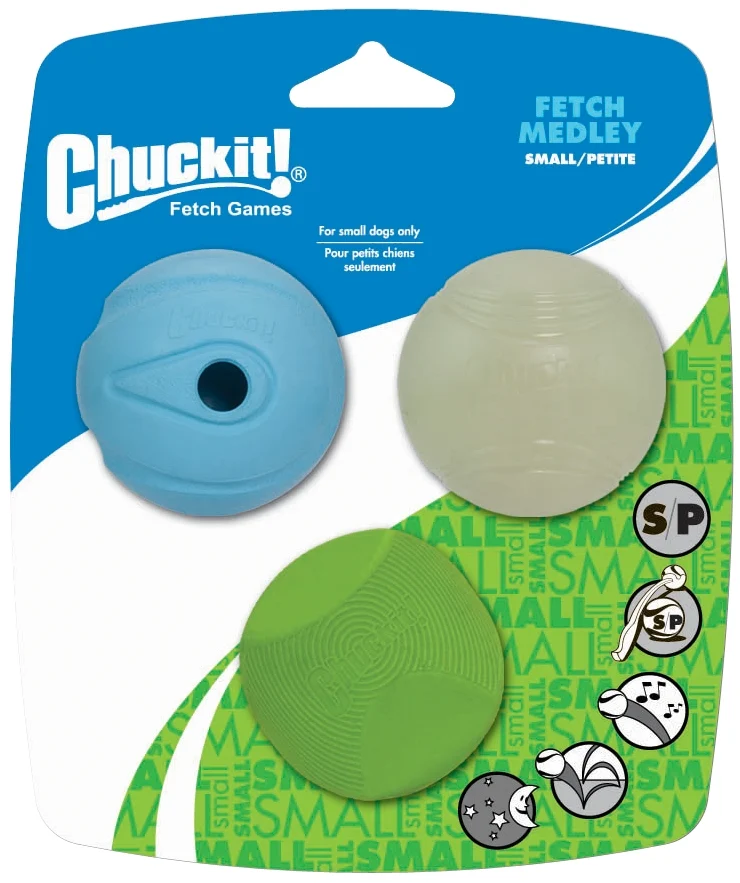 Mingi pentru câini cu lumină și sunet, 3 bucăți, Ø 5 cm – Chuckit! Fetch Medley S - imagine 1