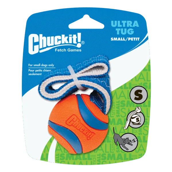 Jucărie de tras pentru câini cu minge de tenis și bandă, ø 5 cm – Chuckit! Ultra Tug S