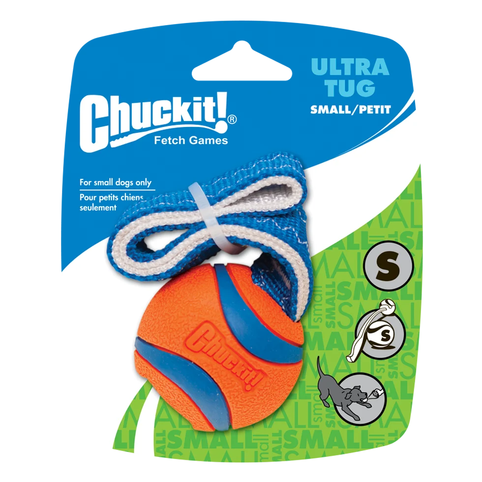 Jucărie de tras pentru câini cu minge de tenis și bandă, ø 5 cm – Chuckit! Ultra Tug S - imagine 1