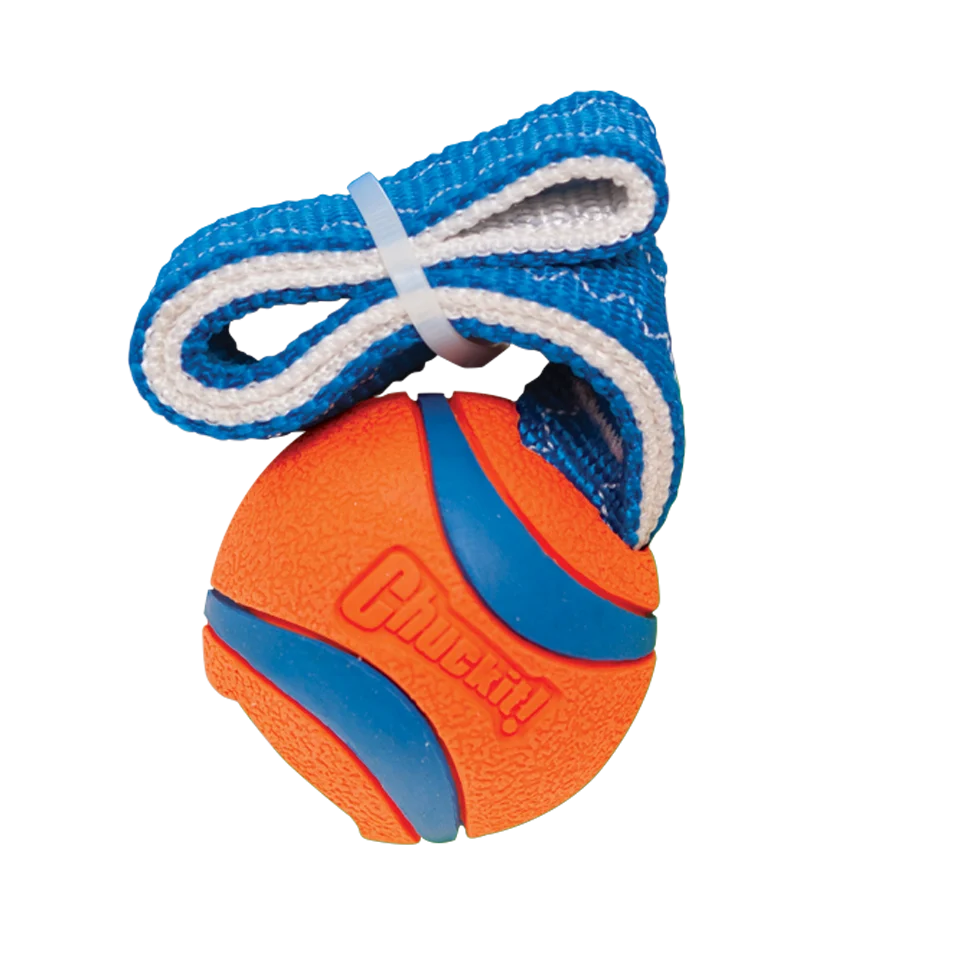 Jucărie de tras pentru câini cu minge de tenis și bandă, ø 5 cm – Chuckit! Ultra Tug S - imagine 2