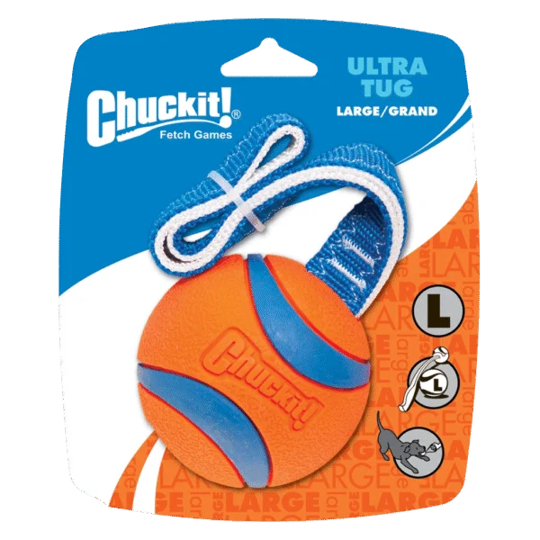 Jucărie de tras pentru câini cu minge de tenis și bandă, ø 7 cm – Chuckit! Ultra Tug L