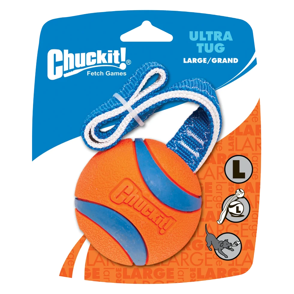 Jucărie de tras pentru câini cu minge de tenis și bandă, ø 7 cm – Chuckit! Ultra Tug L - imagine 1