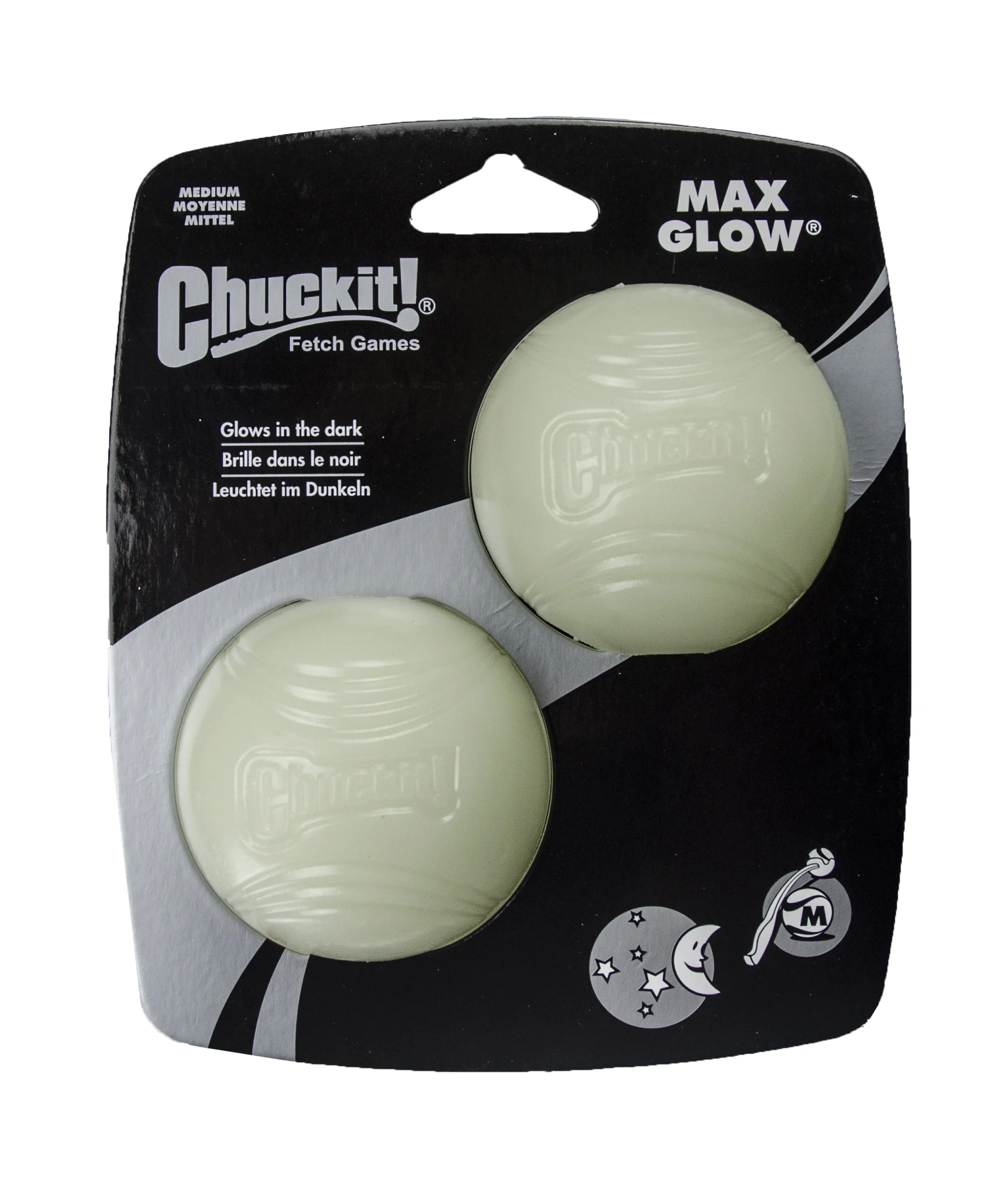 Minge din cauciuc pentru câini, luminoasă, Ø 6 cm, 2 bucăți – Chuckit! Max Glow M - imagine 1