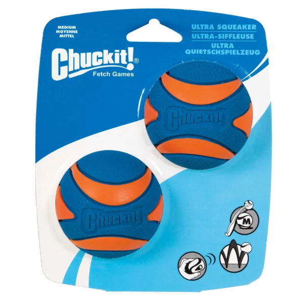 Minge pentru câini din cauciuc cu chițăitoare, M, ø 6 cm, 2 bucăți – Chuckit! Ultra Squeaker Ball