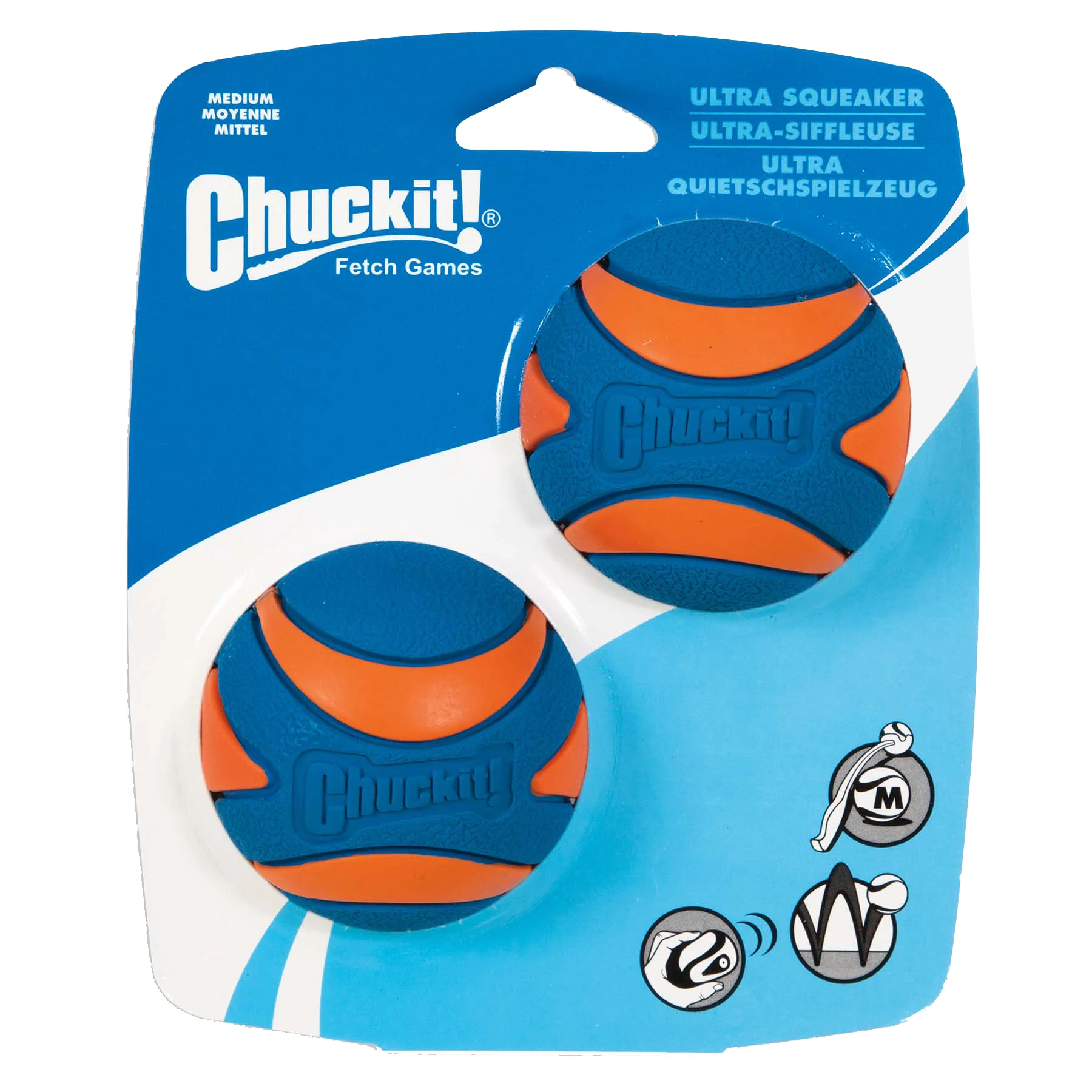 Minge pentru câini din cauciuc cu chițăitoare, M, ø 6 cm, 2 bucăți – Chuckit! Ultra Squeaker Ball - imagine 1