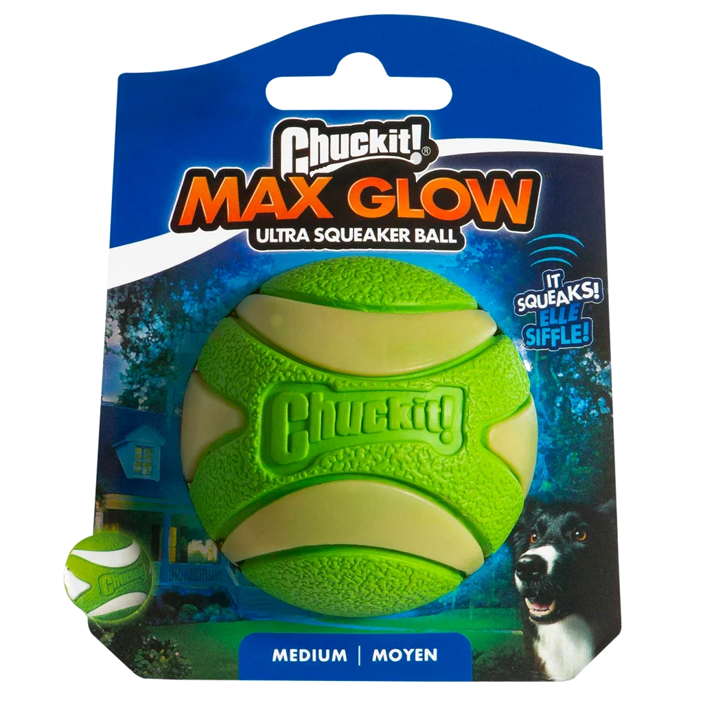 Minge pentru câini cu squeaker, luminoasă, Ø 6 cm – Chuckit! Max Glow Ultra Squeaker Ball M - imagine 1
