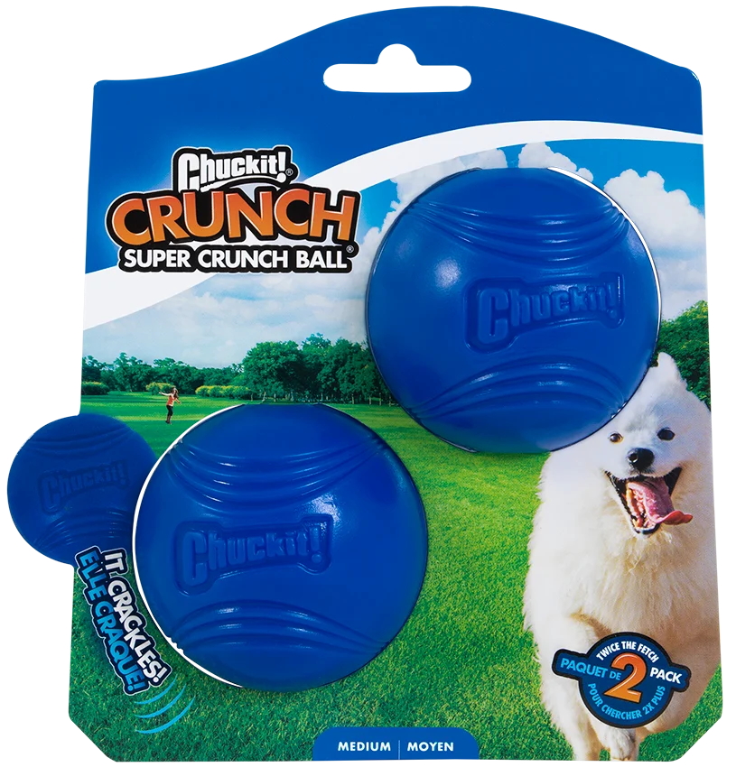 CHUC50788.png Minge pentru câini cu sunet foșnitor M, ø 6 cm, 2 bucăți – Chuckit! Super Crunch Ball - imagine 1