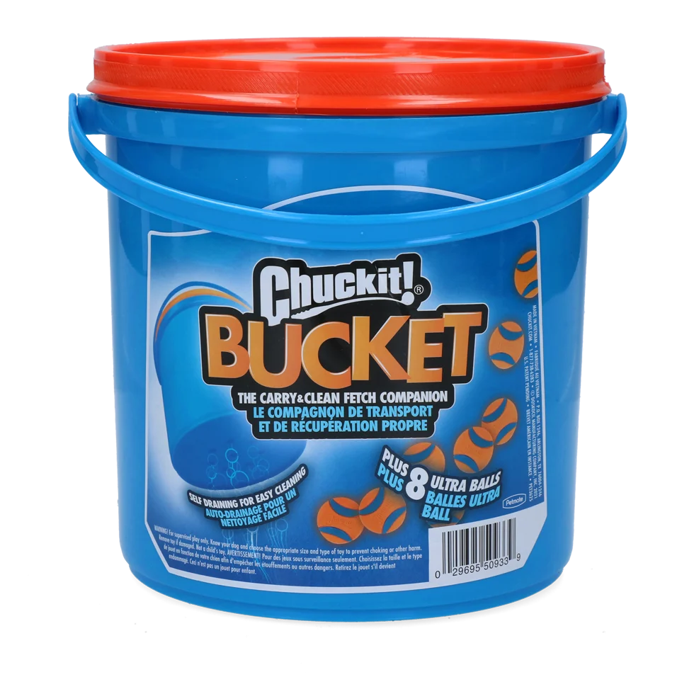 Set de mingi pentru câini cu găleată și orificii de scurgere, 8 mingi M – Chuckit! Bucket - imagine 1